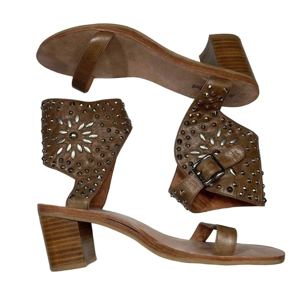 Jeffrey Campbell Sandal Brown Des Moines Studded Boho Festival‎ Block Heel 9.5